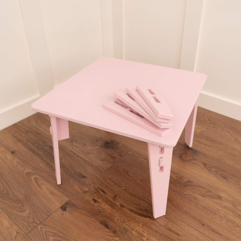 pink tea party table with adjustable legs