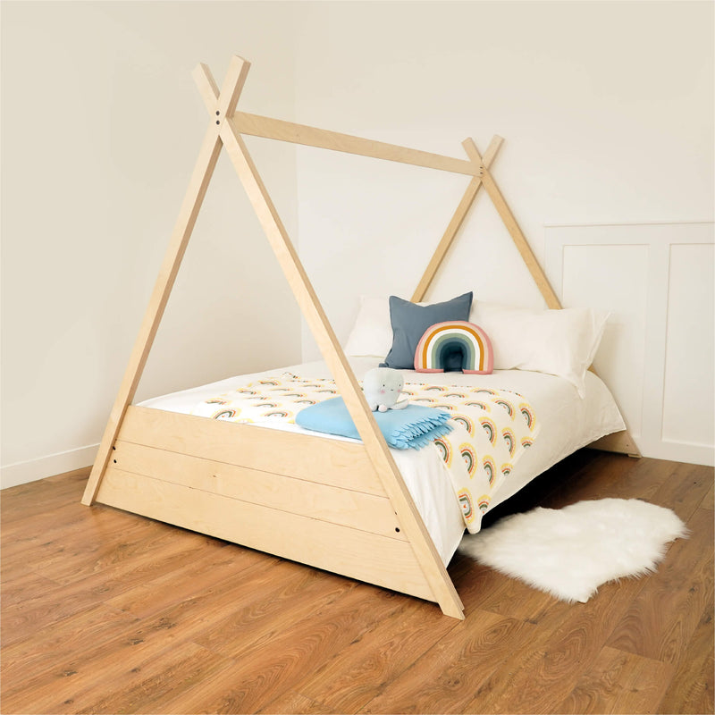 staged teepee bed at an angle