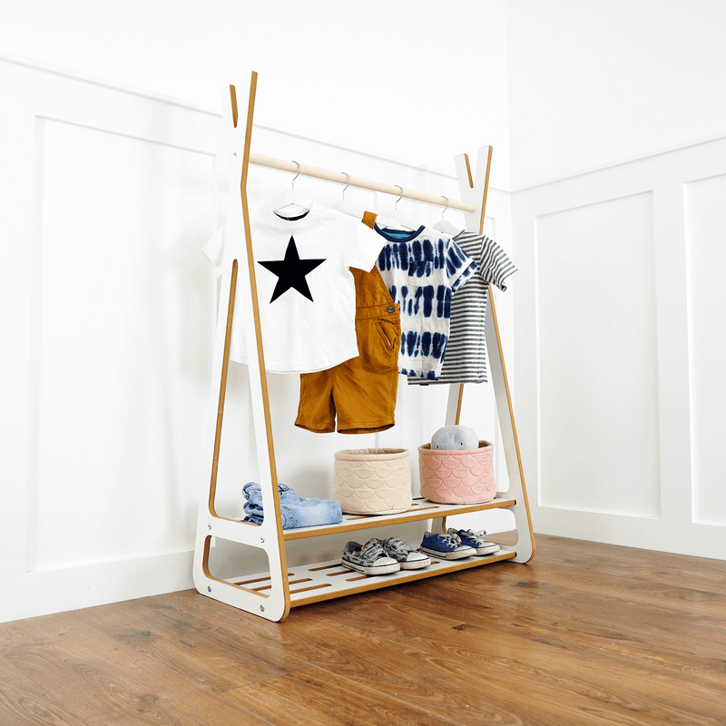 childs teepee clothes rail with clothing