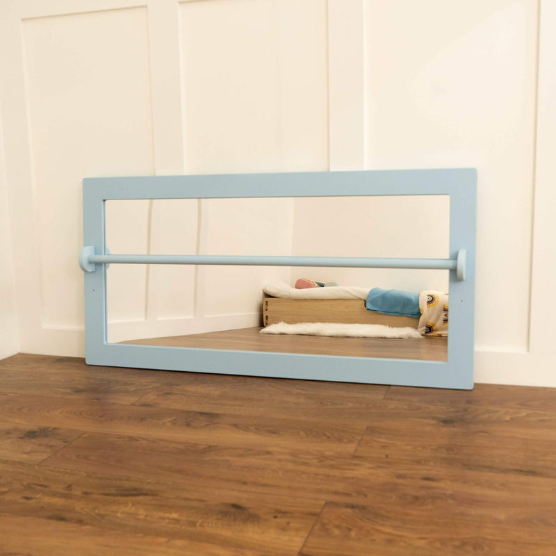 blue infant pull up bar and mirror