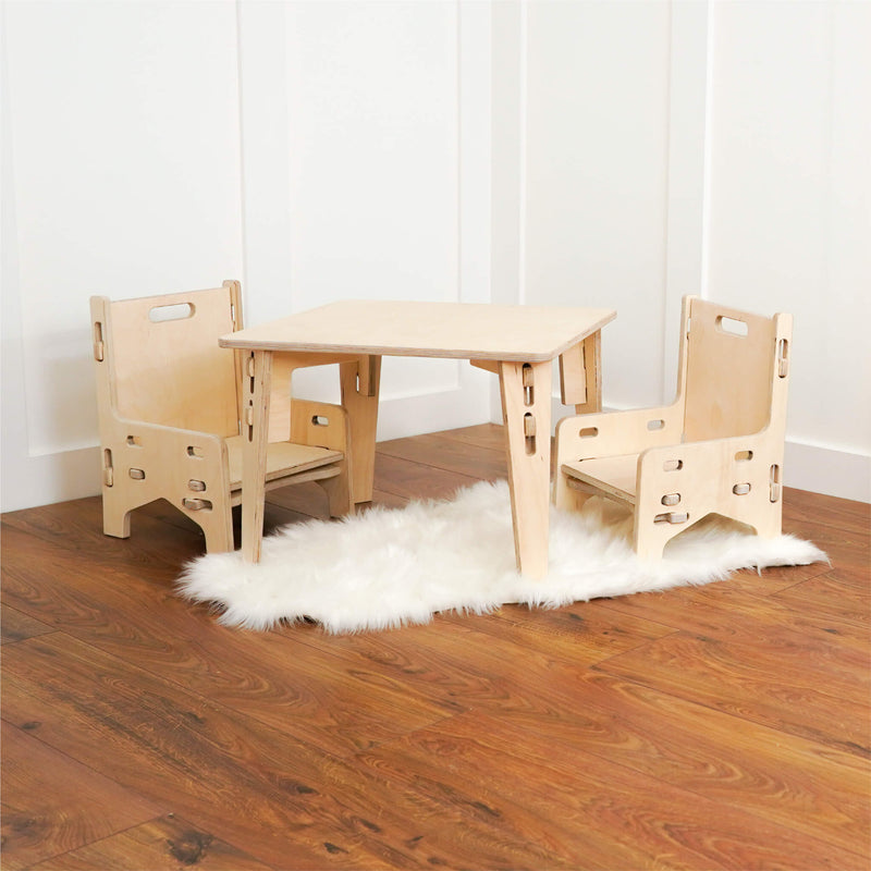 eco double tea party set with table and chairs and fluffy rug
