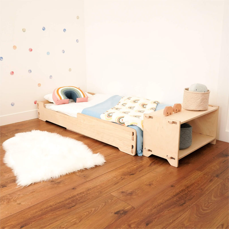 eco floor bed and shelf with accessories