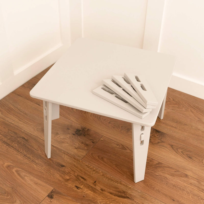 grey tea party table with adjustable legs