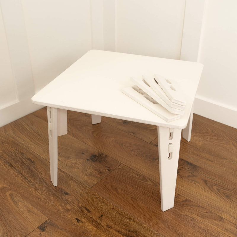 white tea party table with adjustable legs