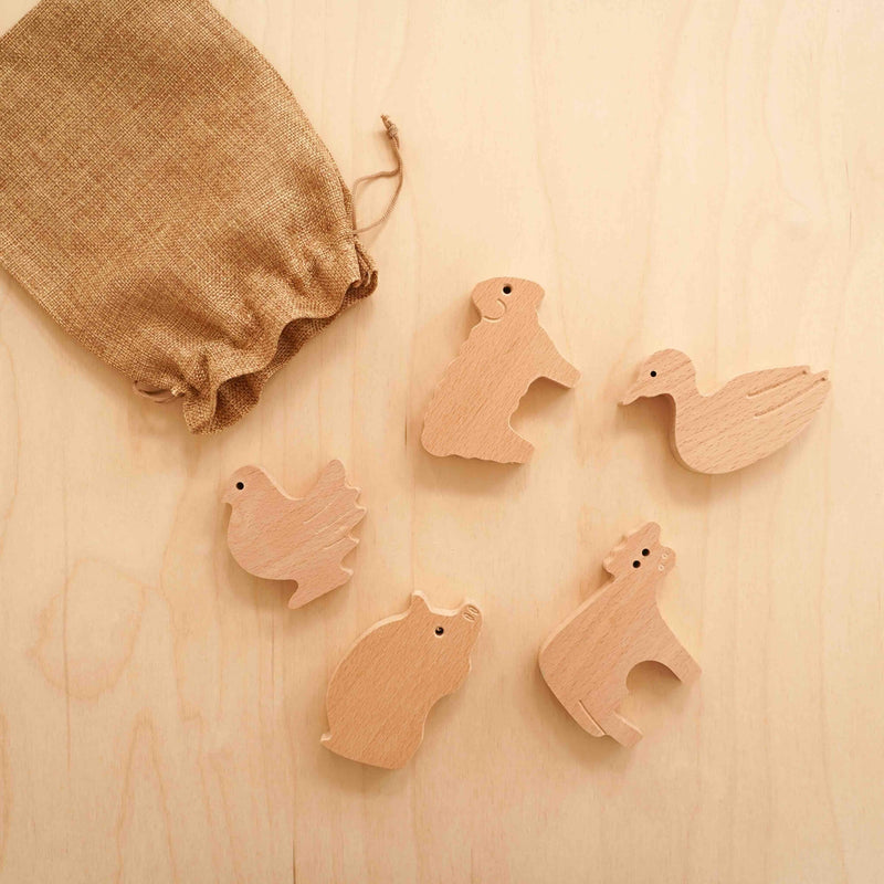 wooden farm animals collection with pouch