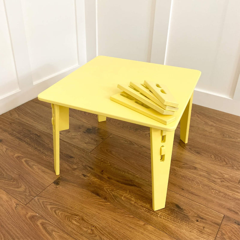 yellow tea party table with adjustable legs
